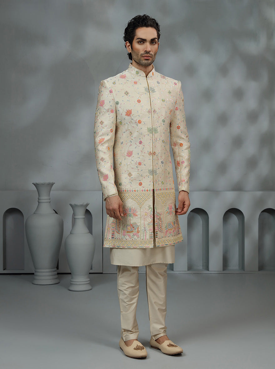 Beige Embroidered Sherwani | TULA