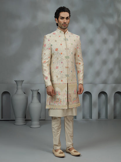 Beige Embroidered Sherwani | TULA