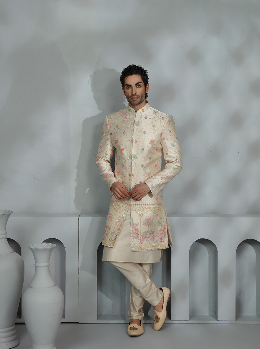 Beige Embroidered Sherwani | TULA