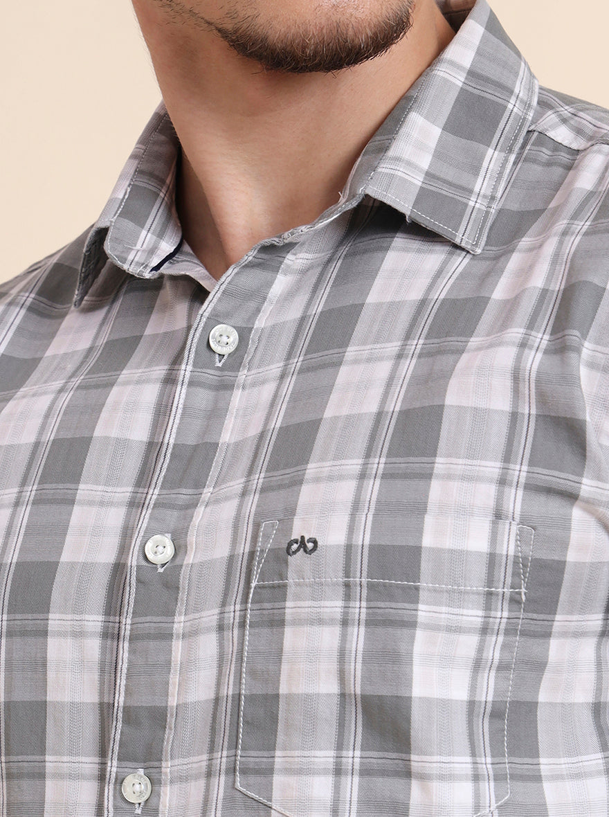 Grey Checked Slim Fit Casual Shirt | JadeBlue