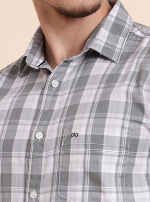 Grey Checked Slim Fit Casual Shirt | JadeBlue