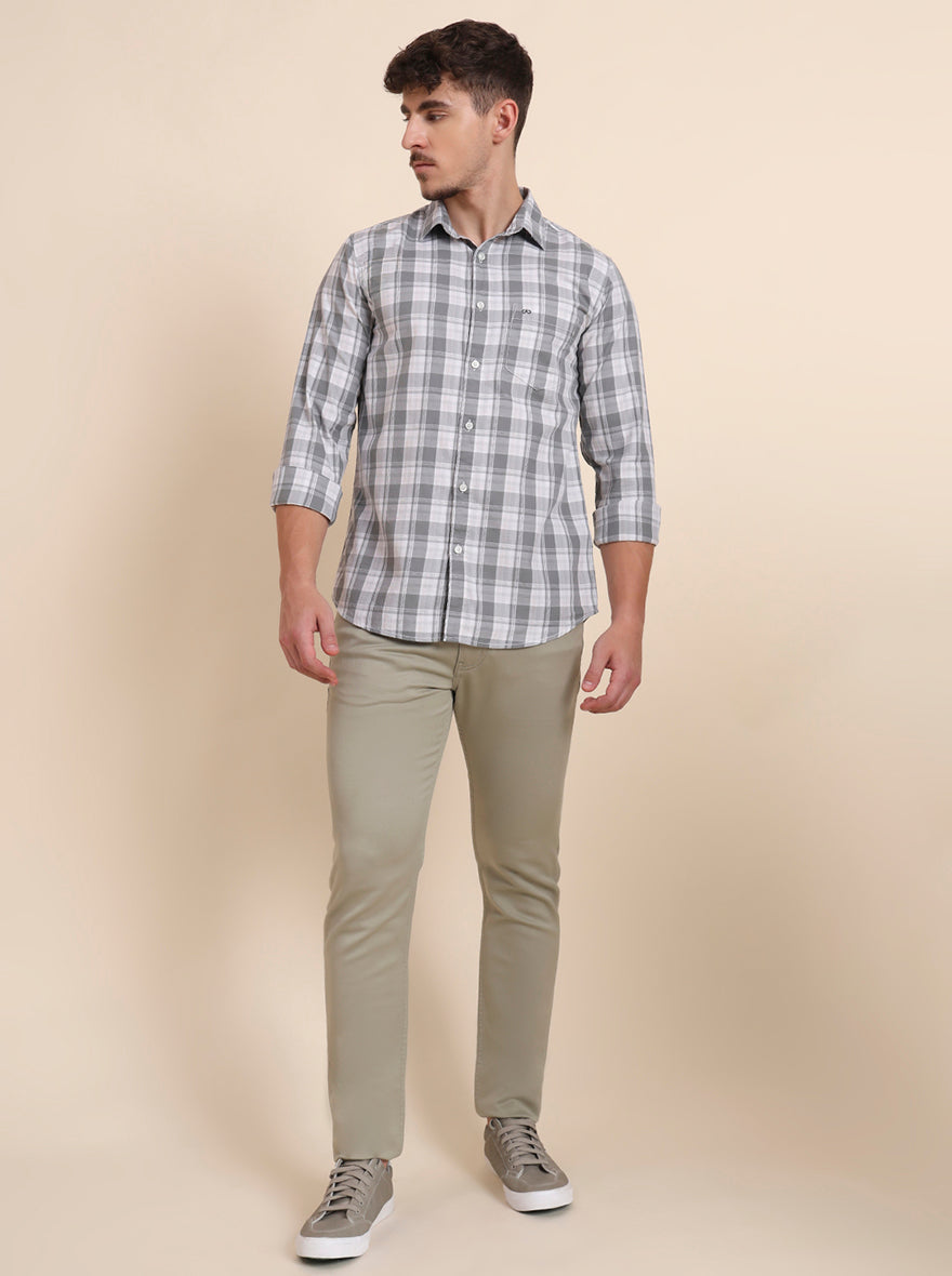 Grey Checked Slim Fit Casual Shirt | JadeBlue