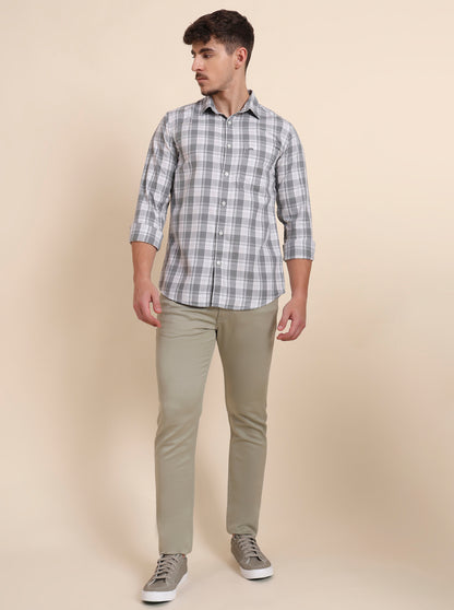 Grey Checked Slim Fit Casual Shirt | JadeBlue