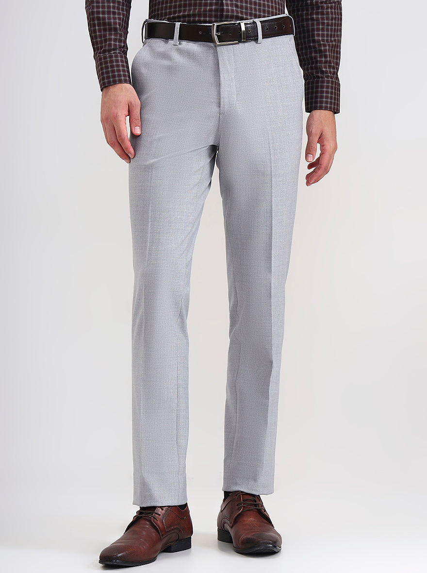 Light Grey Solid Slim Fit Formal Trouser | JadeBlue Youth