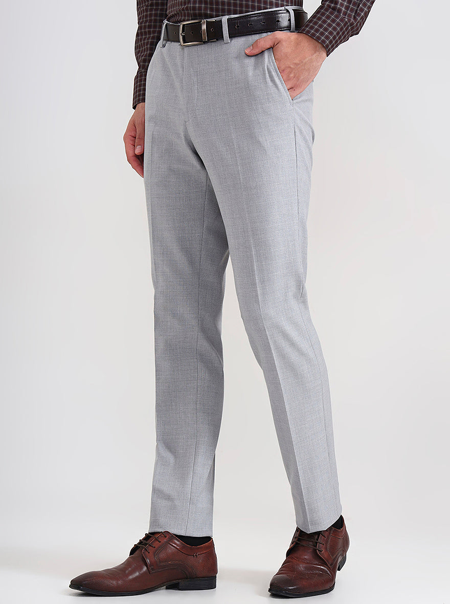 Light Grey Solid Slim Fit Formal Trouser | JadeBlue Youth