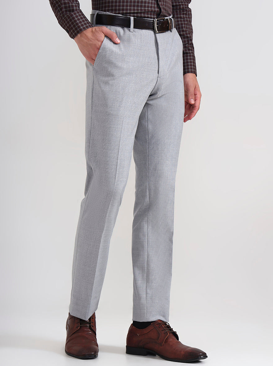 Light Grey Solid Slim Fit Formal Trouser | JadeBlue Youth
