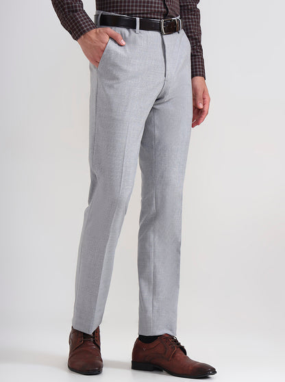 Light Grey Solid Slim Fit Formal Trouser | JadeBlue Youth