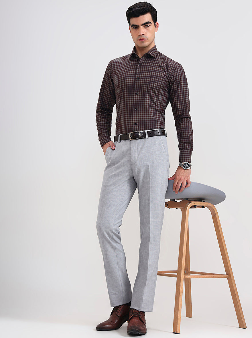 Light Grey Solid Slim Fit Formal Trouser | JadeBlue Youth