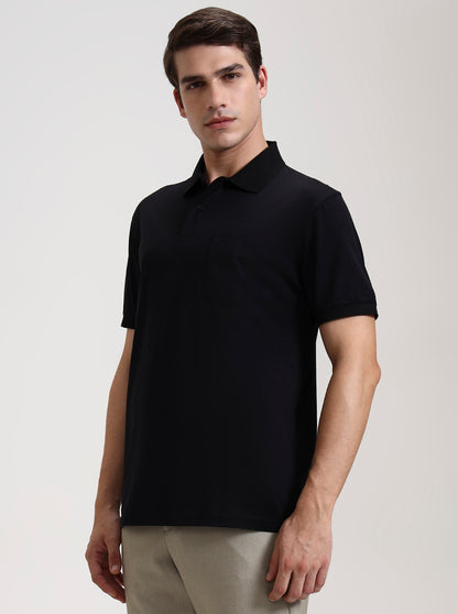 Black Solid Regular Fit Polo T-Shirt | JadeBlue