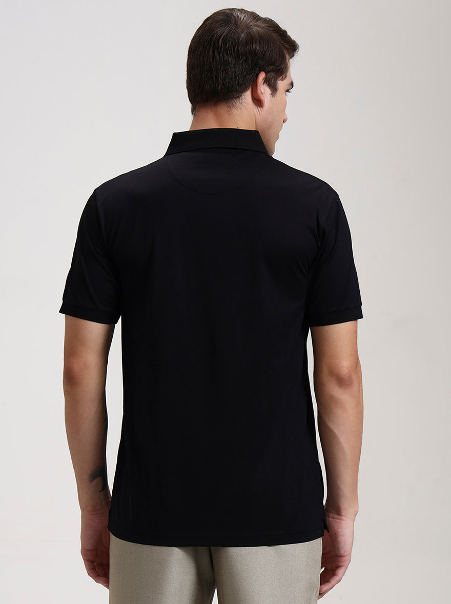 Black Solid Regular Fit Polo T-Shirt | JadeBlue