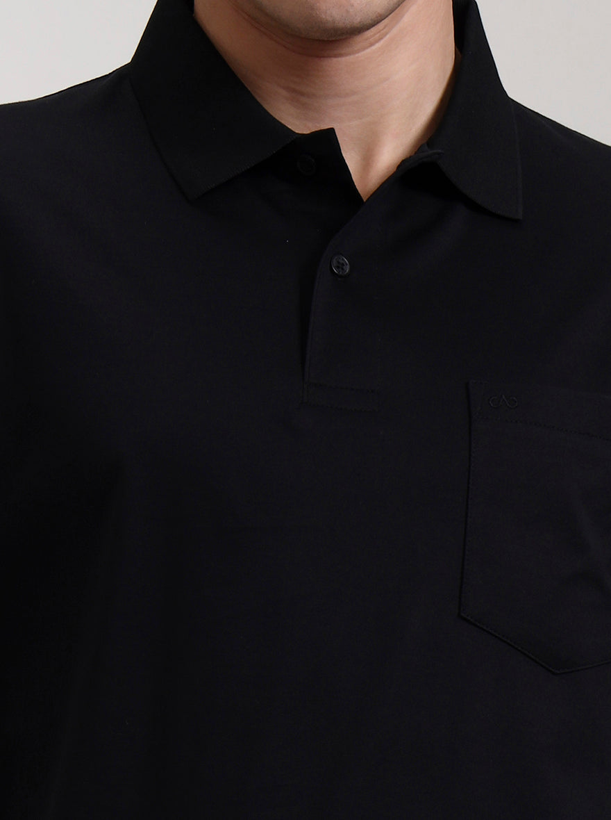 Black Solid Regular Fit Polo T-Shirt | JadeBlue