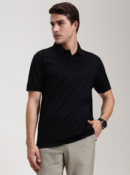 Black Solid Regular Fit Polo T-Shirt | JadeBlue