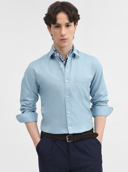 Blue Solid Slim Fit Semi Casual Shirt | JadeBlue