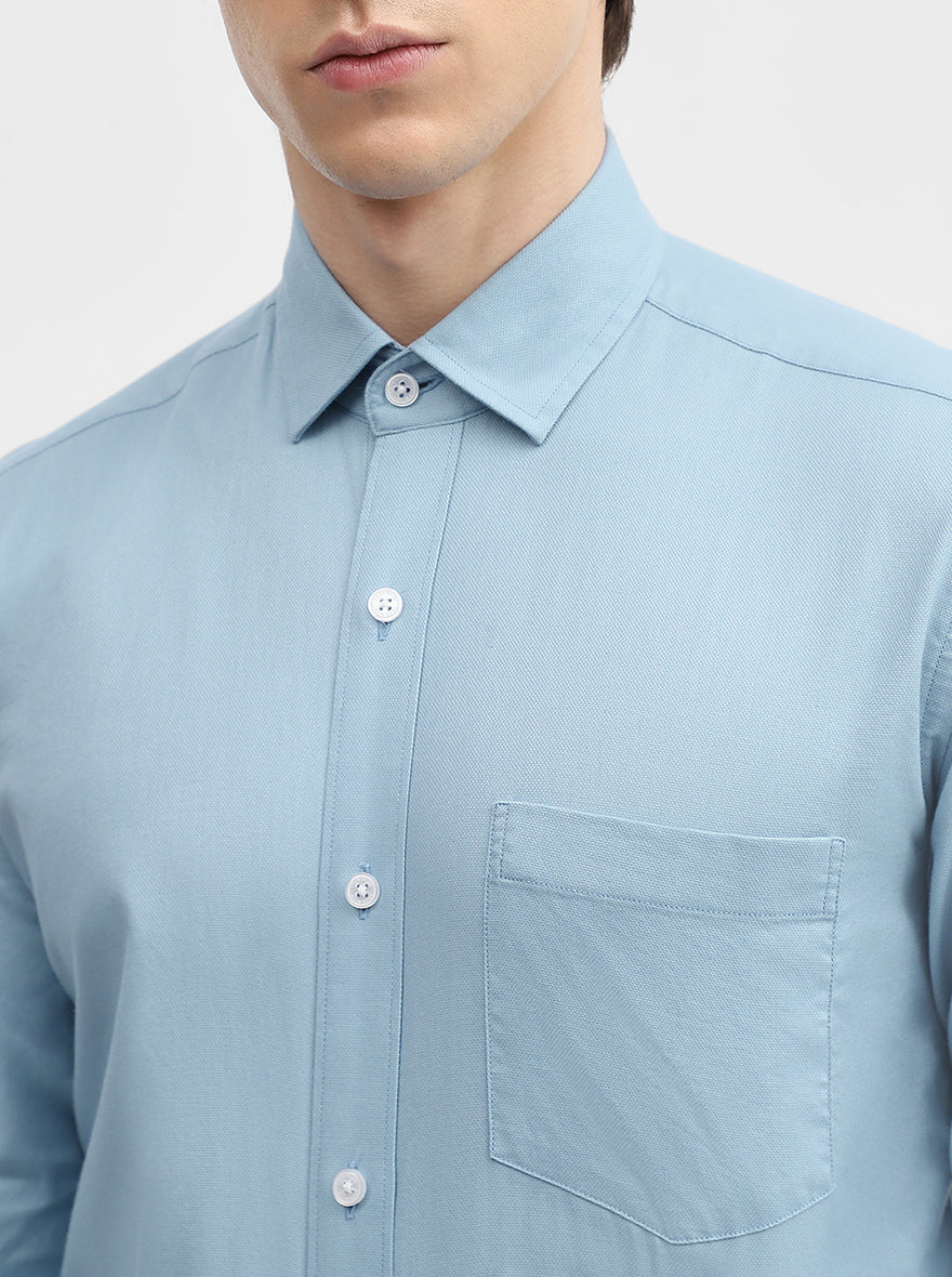 Blue Solid Slim Fit Semi Casual Shirt | JadeBlue