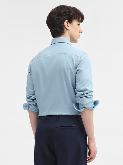 Blue Solid Slim Fit Semi Casual Shirt | JadeBlue