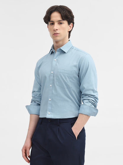 Blue Solid Slim Fit Semi Casual Shirt | JadeBlue