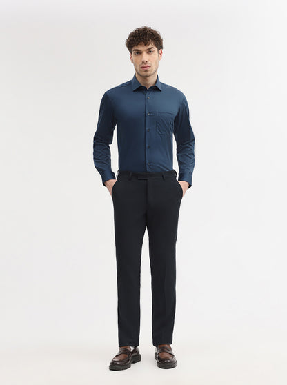 Navy Blue Solid Slim Fit Formal Trouser | Wyre
