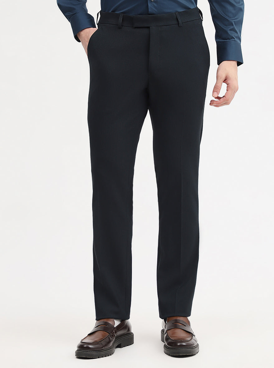 Navy Blue Solid Slim Fit Formal Trouser | Wyre
