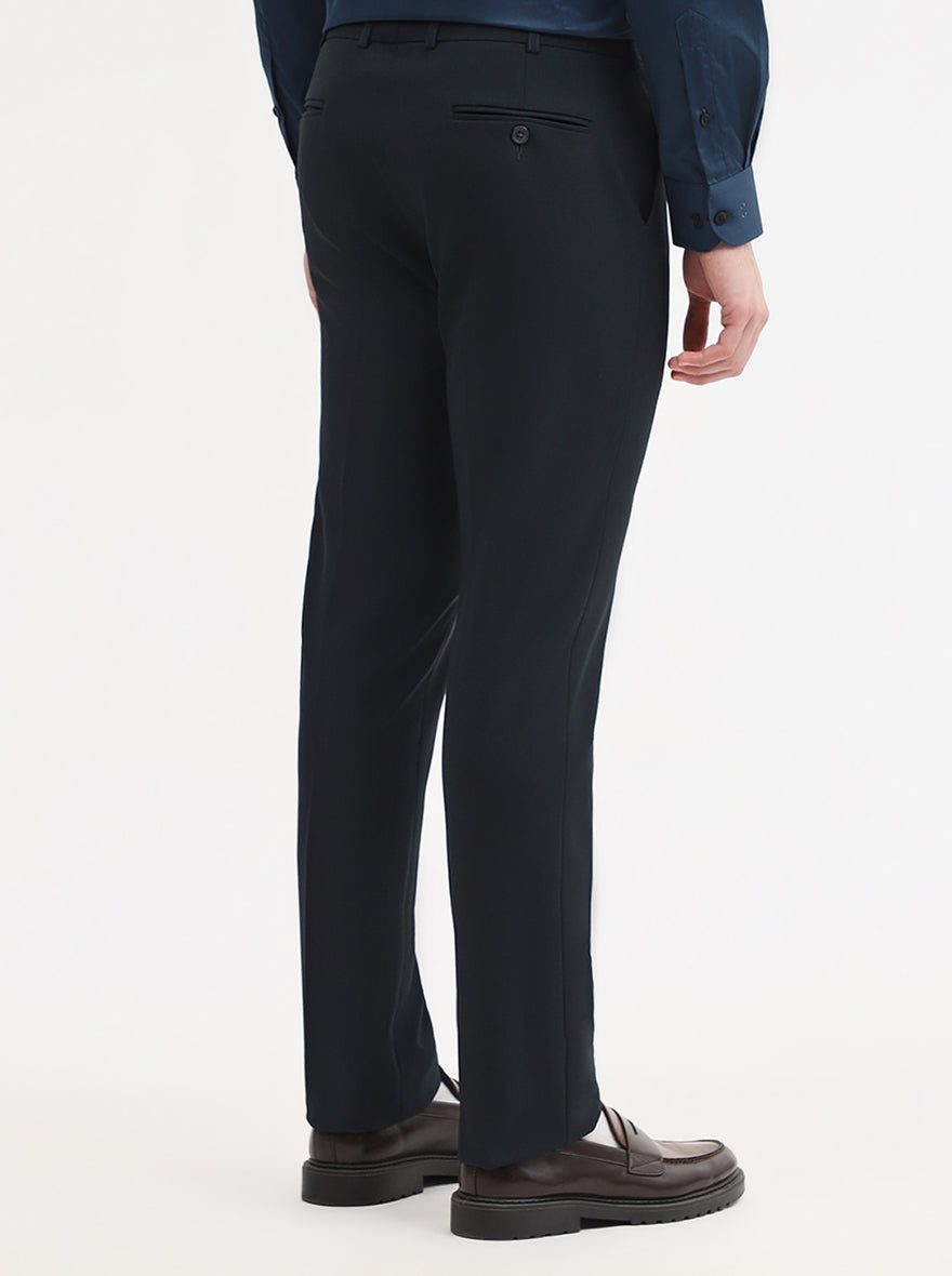 Navy Blue Solid Slim Fit Formal Trouser | Wyre
