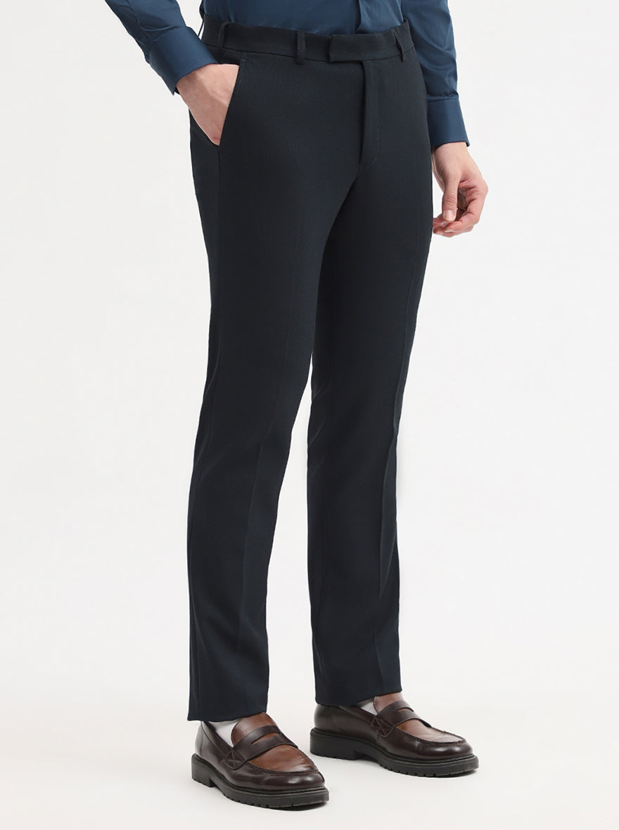 Navy Blue Solid Slim Fit Formal Trouser | Wyre