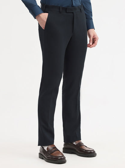 Navy Blue Solid Slim Fit Formal Trouser | Wyre
