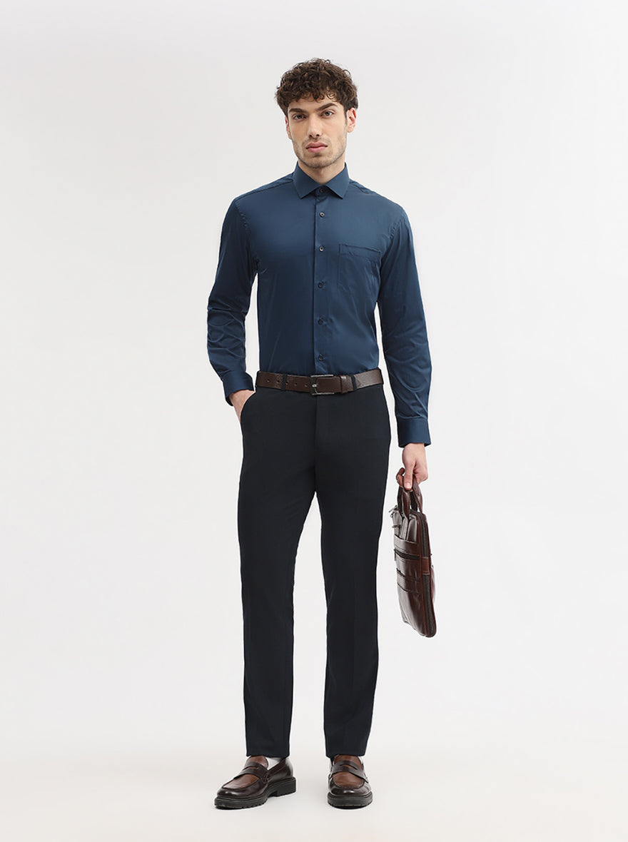 Navy Blue Solid Slim Fit Formal Trouser | Wyre