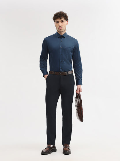 Navy Blue Solid Slim Fit Formal Trouser | Wyre