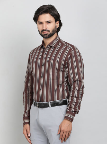 Maroon Striped Slim Fit Formal Shirt | Metal