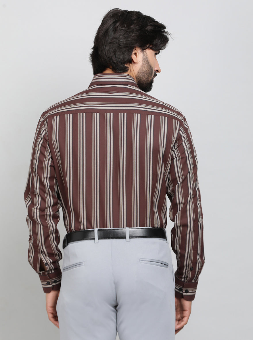 Maroon Striped Slim Fit Formal Shirt | Metal
