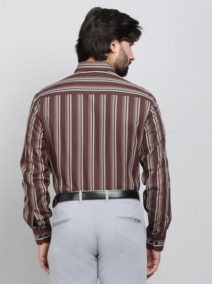 Maroon Striped Slim Fit Formal Shirt | Metal