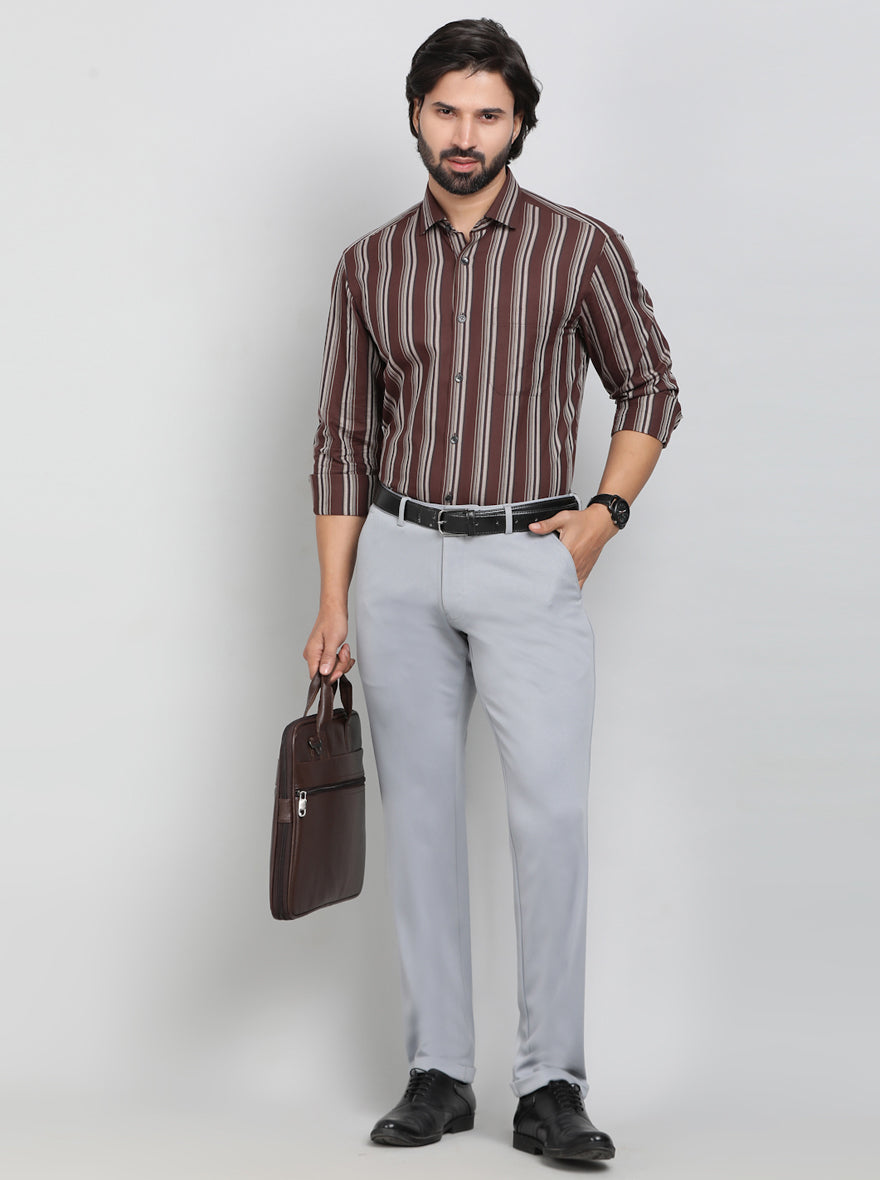 Maroon Striped Slim Fit Formal Shirt | Metal