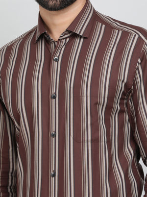 Maroon Striped Slim Fit Formal Shirt | Metal
