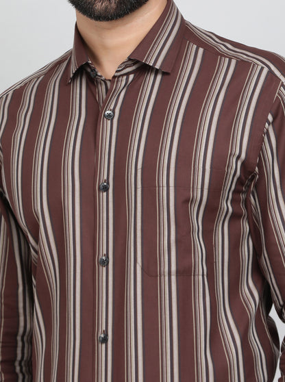 Maroon Striped Slim Fit Formal Shirt | Metal