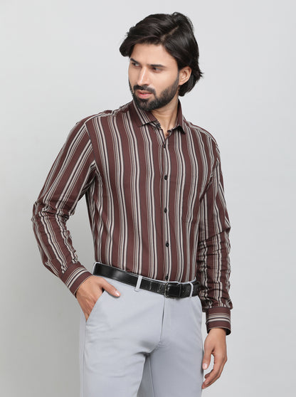 Maroon Striped Slim Fit Formal Shirt | Metal