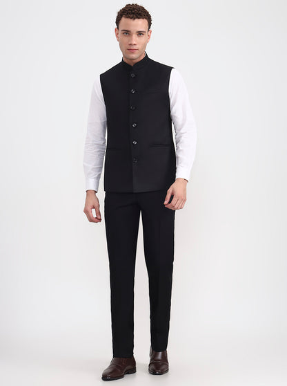 Black Solid Regular Fit Modi Jacket | JadeBlue