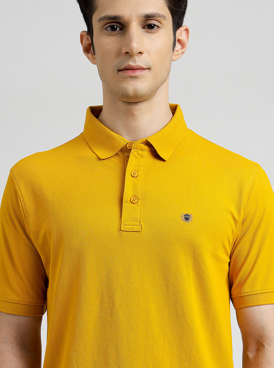Yellow Solid Slim Fit Polo T-Shirt | JadeBlue
