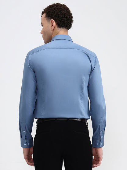 Blue Solid Slim Fit Formal Shirt | Metal