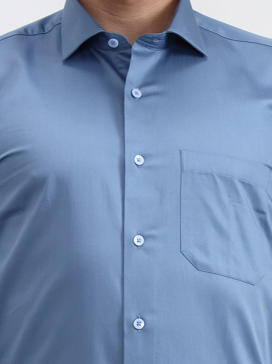 Blue Solid Slim Fit Formal Shirt | Metal