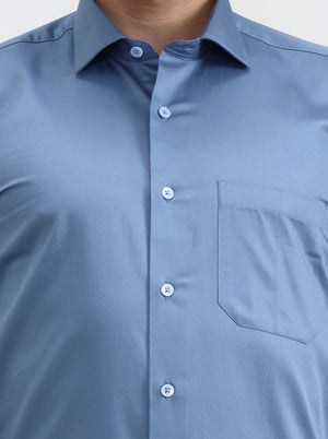 Blue Solid Slim Fit Formal Shirt | Metal