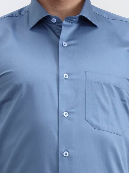 Blue Solid Slim Fit Formal Shirt | Metal