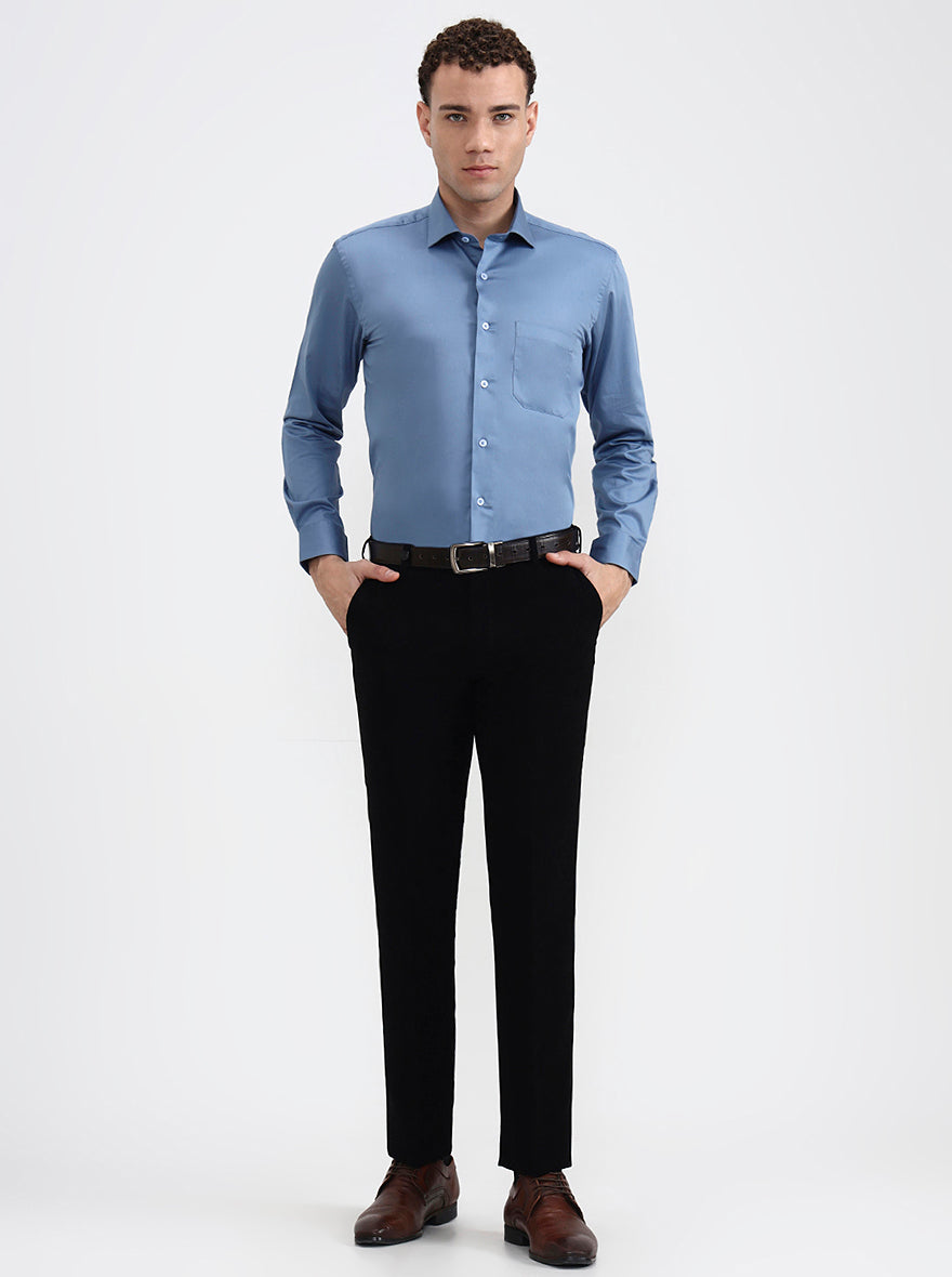 Blue Solid Slim Fit Formal Shirt | Metal