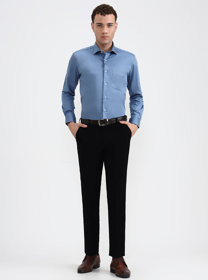 Blue Solid Slim Fit Formal Shirt | Metal
