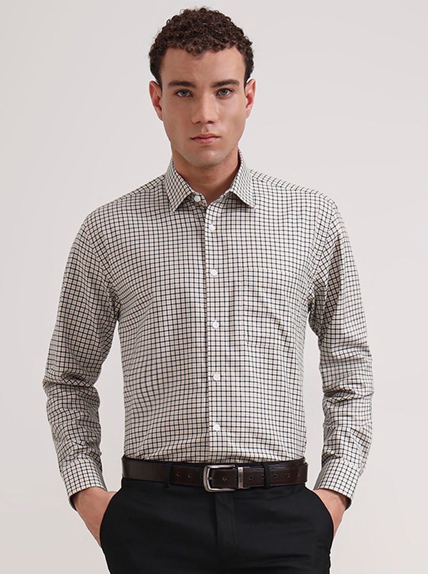 Yellow & Black Checked Regular Fit Formal Shirt | JadeBlue