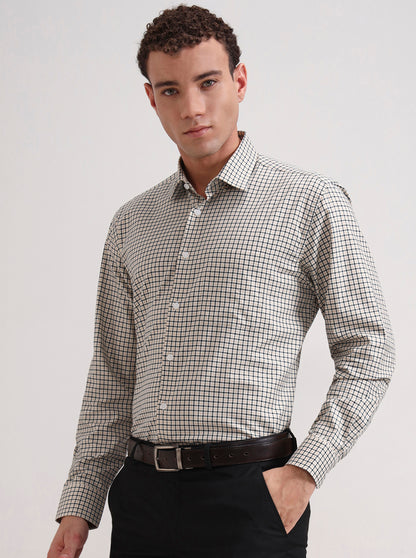 Yellow & Black Checked Regular Fit Formal Shirt | JadeBlue