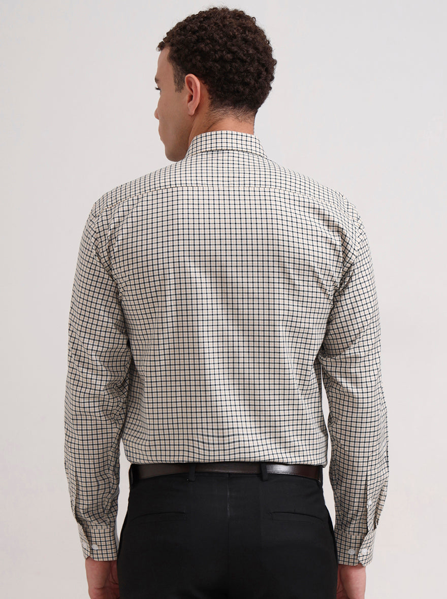 Yellow & Black Checked Regular Fit Formal Shirt | JadeBlue