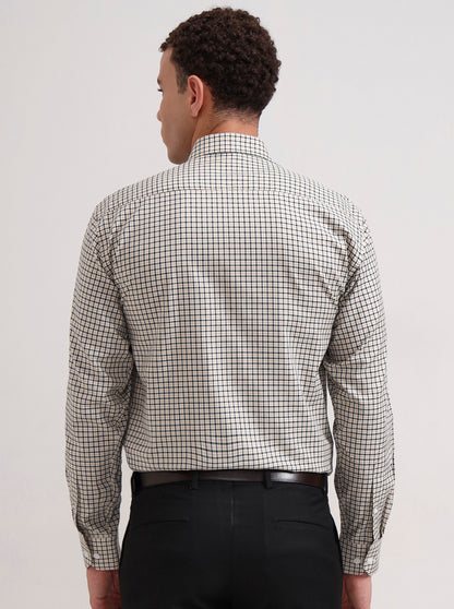 Yellow & Black Checked Regular Fit Formal Shirt | JadeBlue