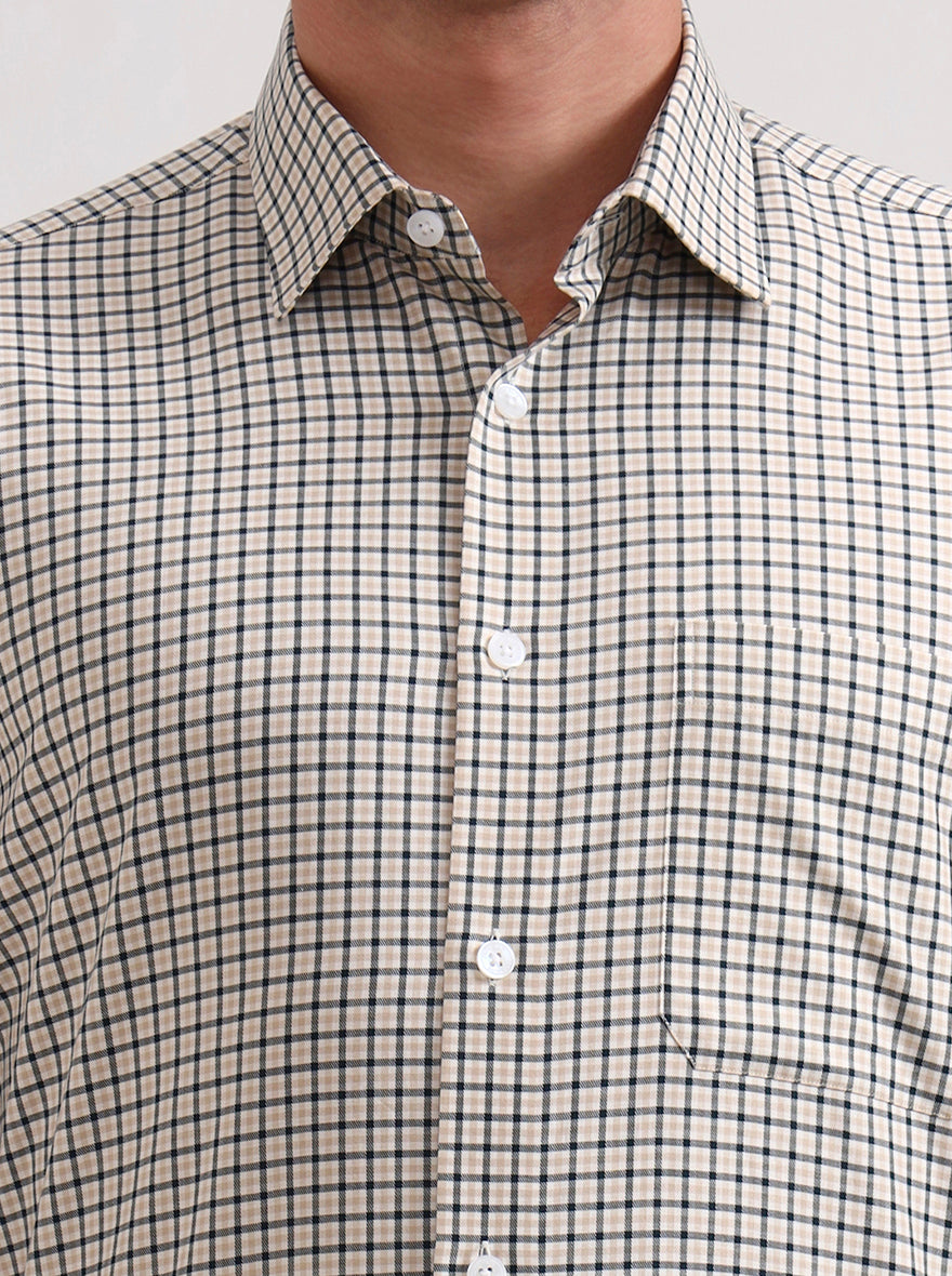 Yellow & Black Checked Regular Fit Formal Shirt | JadeBlue