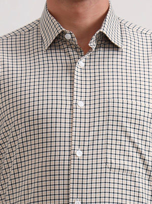 Yellow & Black Checked Regular Fit Formal Shirt | JadeBlue