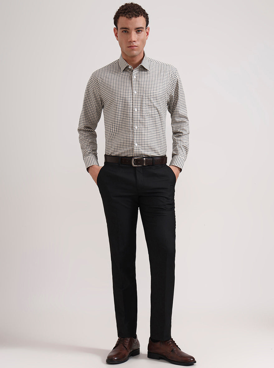 Yellow & Black Checked Regular Fit Formal Shirt | JadeBlue