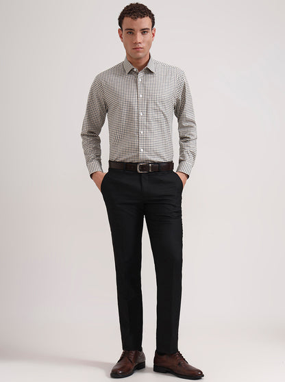 Yellow & Black Checked Regular Fit Formal Shirt | JadeBlue